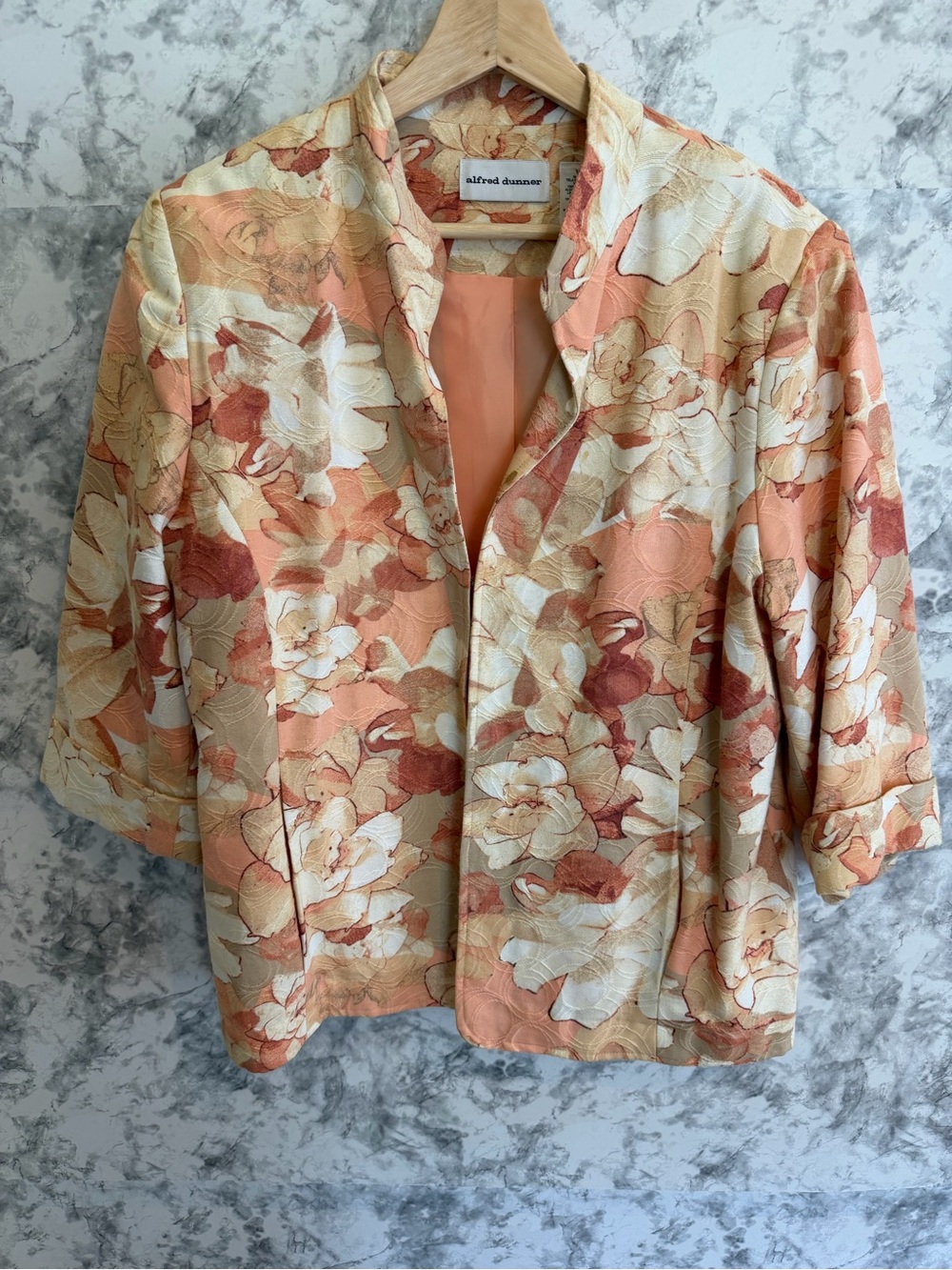 Alfred Dunner Peach and Cream Floral Short Jacket